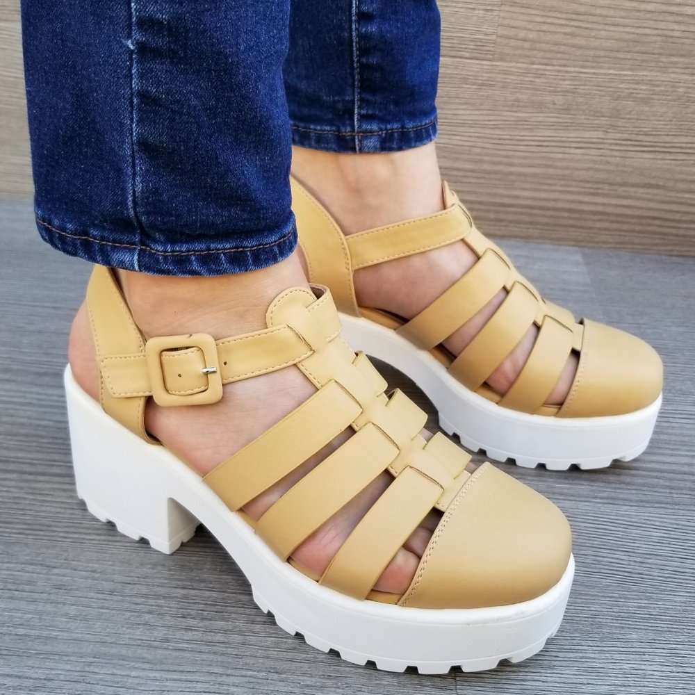 Beige Chunky Platform 90s Grunge look Summer Shoes - Picture 8 of 8
